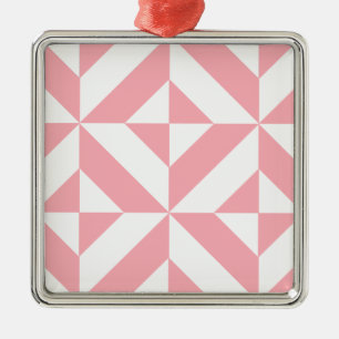 Ornement Carré Argenté Motif de cube géométrique Melon rose
