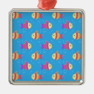 Ornement Carré Argenté Motif de poissons