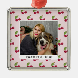 Ornement Carré Argenté Motif joli cerise Photo personnalisée