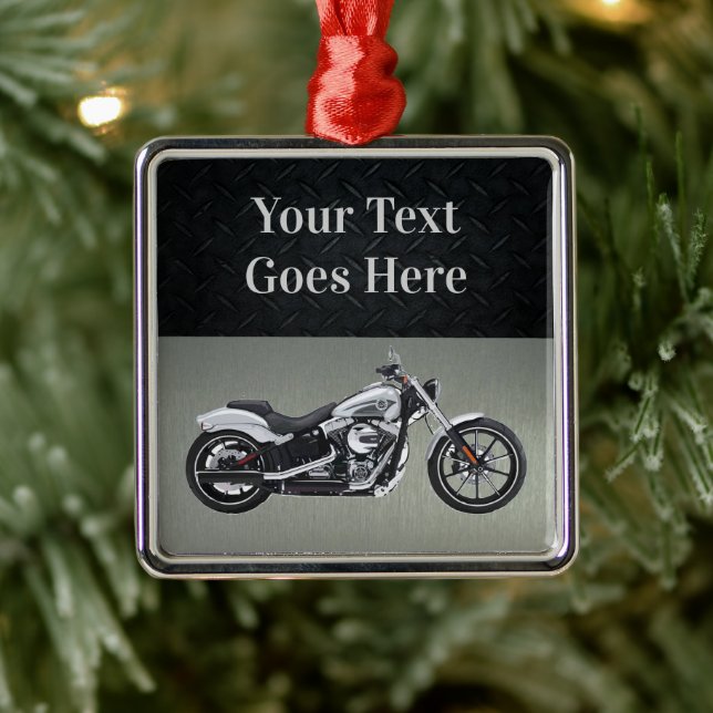 Ornement Carré Argenté Moto Custom Christmas Message Black Silver (Arbre)