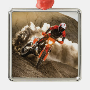 Ornement Carré Argenté Motocross Rider