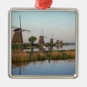 Ornement Carré Argenté Moulins à vent, Kinderdijk, Pays-Bas