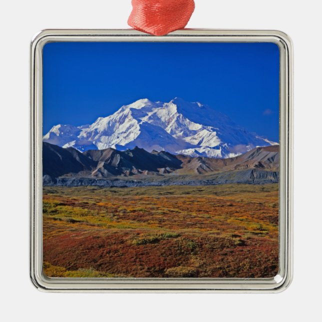Ornement Carré Argenté Mt. Parc national McKinley Denali, Alaska. (Devant)