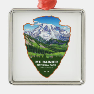 Ornement Carré Argenté Mt. Rainier Parc National Arrowhead
