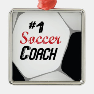 Ornement Carré Argenté N° 1 Entraîneur de soccer grande balle