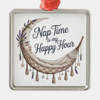 Ornement Carré Argenté Nap Time Is My Happy Hour