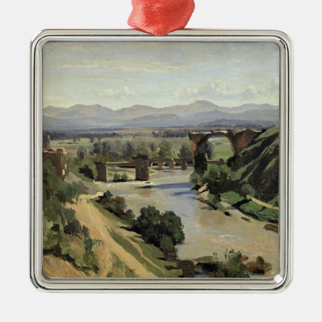 Ornement Carré Argenté Narni, le pont d'Augustus au-dessus du Nera (Devant)