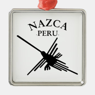 Ornement Carré Argenté Nazca Pérou Colibri Avec Texte Courbé