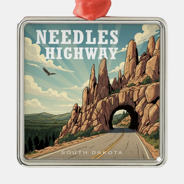 Ornement Carré Argenté Needles Highway South Dakota Eagle (Devant)