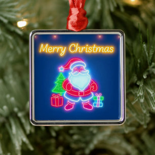 Ornement Carré Argenté Neon Modern Christmas Holiday Collection