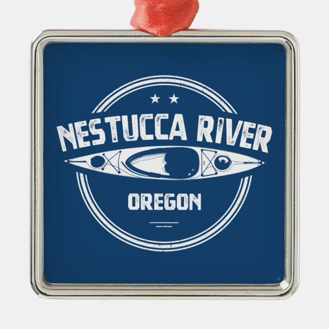 Ornement Carré Argenté Nestucca River Oregon Kayak (Devant)