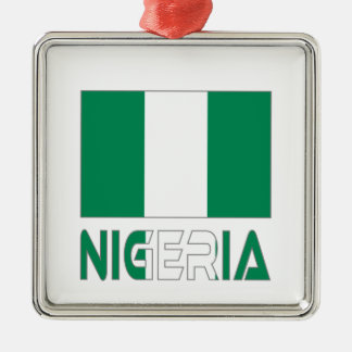 Ornement Carré Argenté Nigeria avec le drapeau nigérian