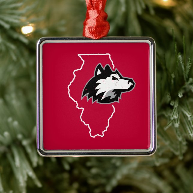 Ornement Carré Argenté NIU Huskies State Love (Arbre)