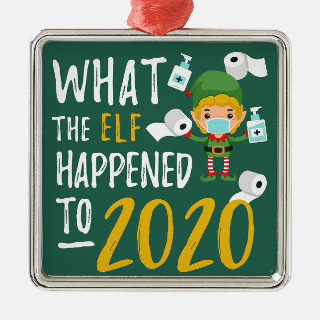 Ornement Carré Argenté Noël 2020 Quarantine Lockdown Elf Commémoration (Devant)