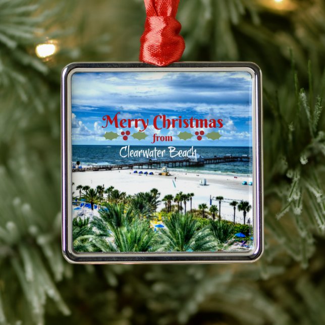 Ornement Carré Argenté Noël à Clearwater Beach (Arbre)