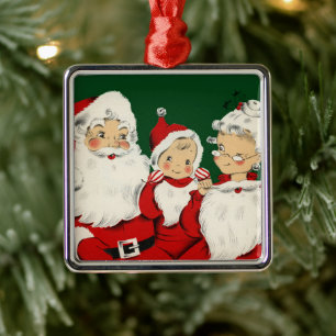 Ornement Carré Argenté Noël de la famille père Noël