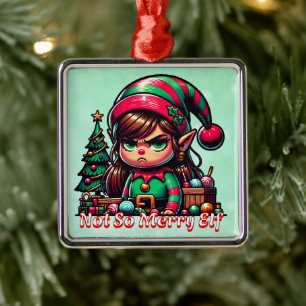 Ornement Carré Argenté Noël de l'elfe grincheux