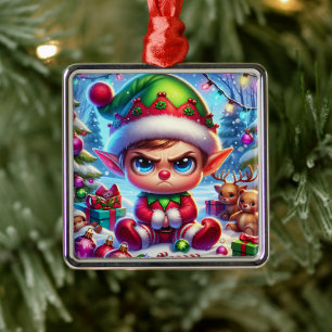 Ornement Carré Argenté Noël de l'elfe grincheux