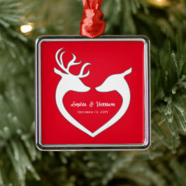Ornement Carré Argenté Noël du couple Red & White Deer Personnalisé
