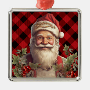 Ornement Carré Argenté Noël du Père Noël Saint Nicolas