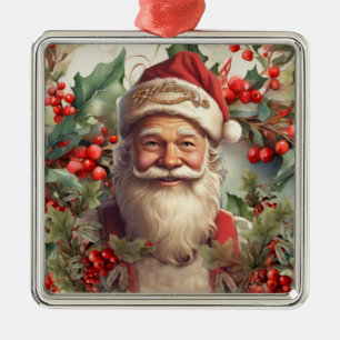 Ornement Carré Argenté Noël du Père Noël Saint Nicolas