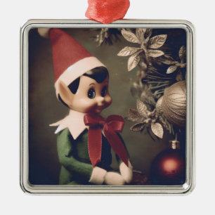 Ornement Carré Argenté Noël Elf Cute Holiday