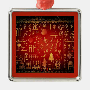 Ornement Carré Argenté Noël Hiéroglyphes Égyptiens 4