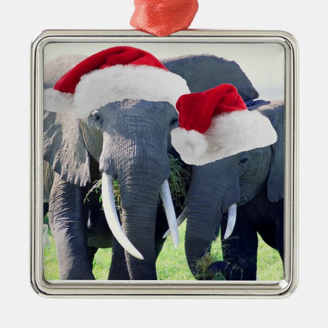 Ornement Carré Argenté Noël inoubliable d'éléphant (Devant)