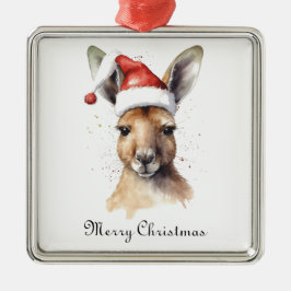Ornement Carré Argenté Noël Kangaroo, personnalisable
