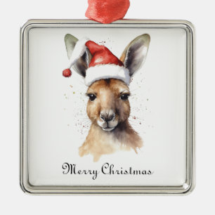 Ornement Carré Argenté Noël Kangaroo, personnalisable