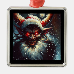 Ornement Carré Argenté Noël Krampus 1
