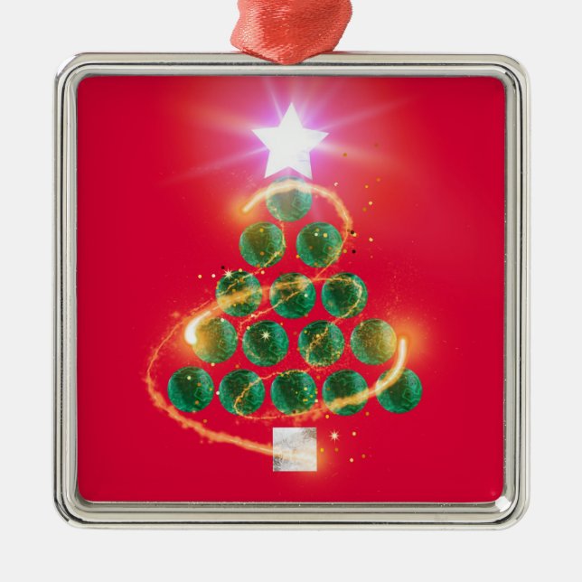 Ornement Carré Argenté Noël malachite (Devant)