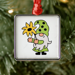 ORNEMENT CARRÉ ARGENTÉ **NOËL OU SPRINGTIME GNOME** ORNAMENT