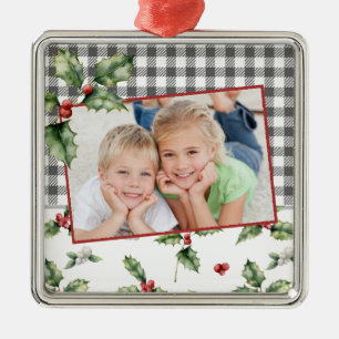 Ornement Carré Argenté Noël Photo Plaid Aquarelle Florale