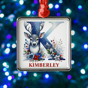 Ornement Carré Argenté Noëls de Noël Monogramme Lettre K Nom personnalisé