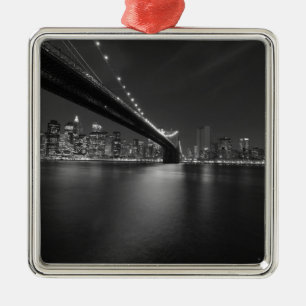 Ornement Carré Argenté Noir blanc New York City Skyline