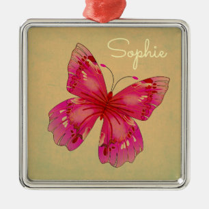Ornement Carré Argenté Nom de l'art papillon oriental rose vintage