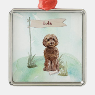 Ornement Carré Argenté Nom personnalisé Cockapoo Brown chien animal de co