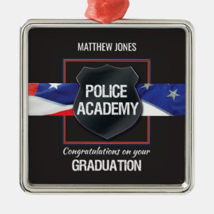 Ornement Carré Argenté Nom personnalisé, diplôme de l'académie de police