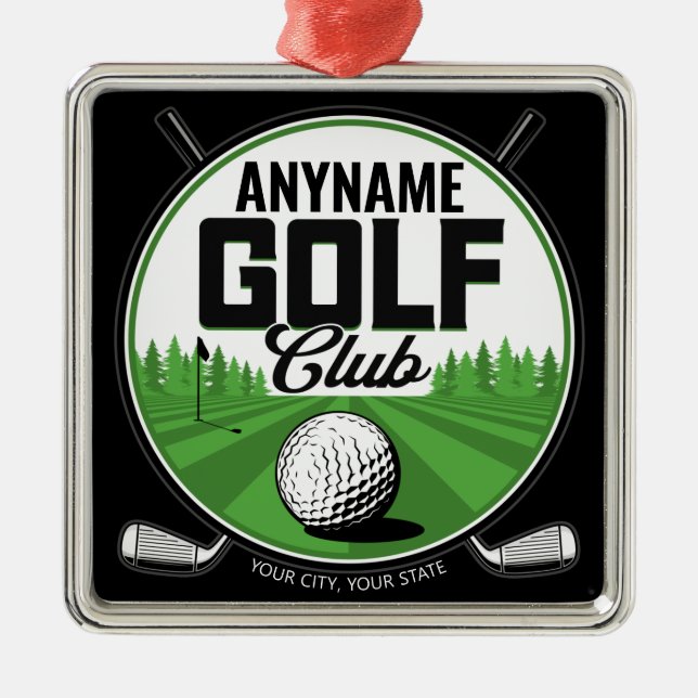 Ornement Carré Argenté NOM personnalisé Golfing Pro Golf Club Player (Devant)