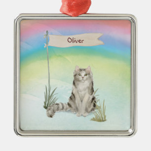 Ornement Carré Argenté Nom personnalisé Ragamuffin Animal de chat