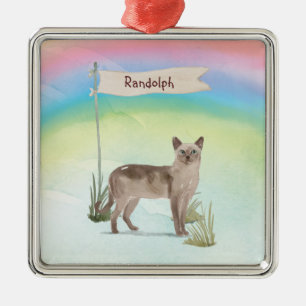 Ornement Carré Argenté Nom personnalisé Tonkinese chat animal