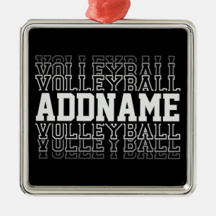 Ornement Carré Argenté NOM PERSONNALISÉ Vanisant Volleyball Logo Joueur d