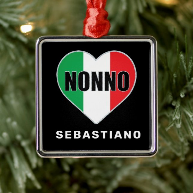 Ornement Carré Argenté Non Ornament (Nonno (grandpa) Italian Flag Heart personalized Christmas ornament)