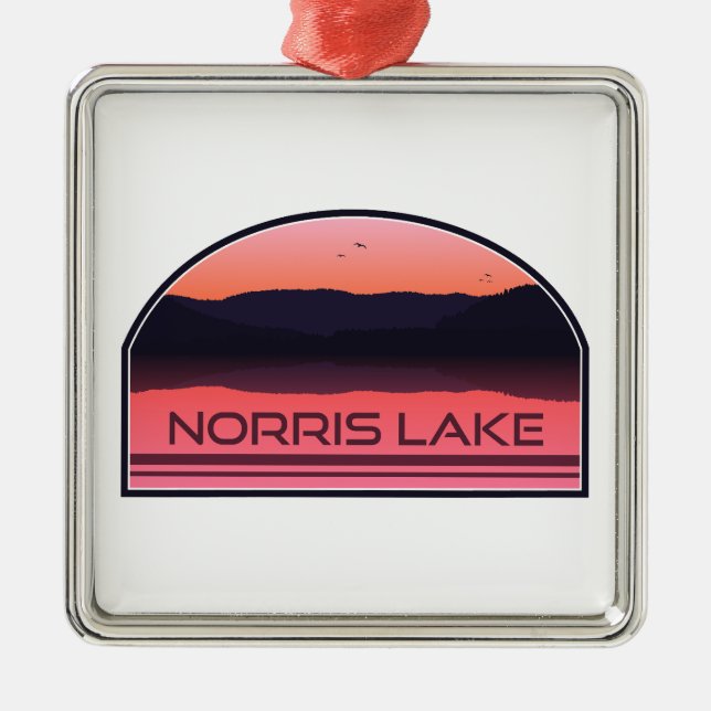 Ornement Carré Argenté Norris Lake Tennessee Red Sunrise (Devant)