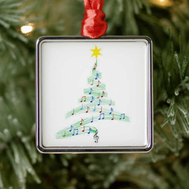 ORNEMENT CARRÉ ARGENTÉ **NOTES MUSICALES ARBRE DE NOËL** ORNAMENT (Arbre)