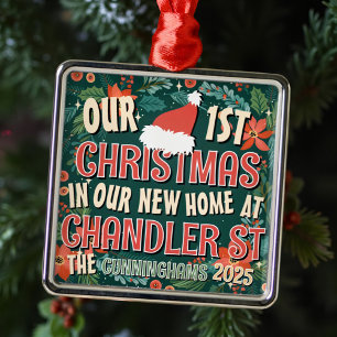 Ornement Carré Argenté Notre premier Noël dans notre nouvelle maison Noël