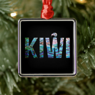 ORNEMENT CARRÉ ARGENTÉ NOUVELLE-ZÉLANDE KIWI PAUA