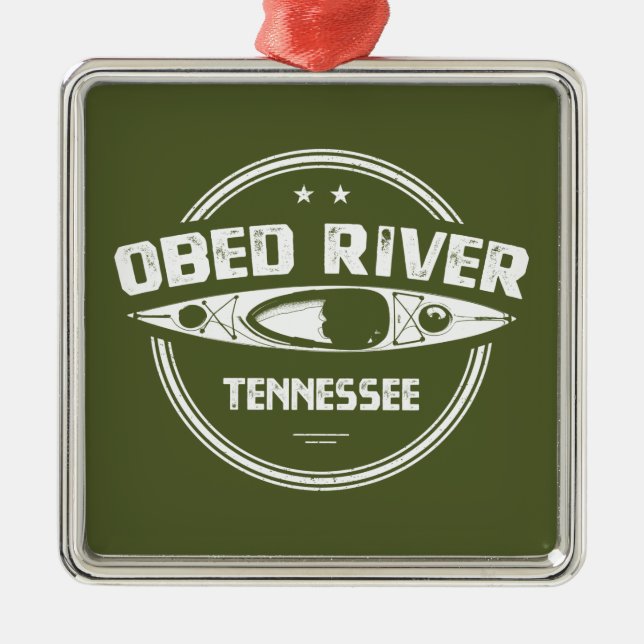 Ornement Carré Argenté Obed River Tennessee Kayaking (Devant)