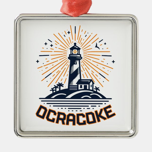 Ornement Carré Argenté Ocracoke North Carolina Lighthouse Sunrise (Devant)